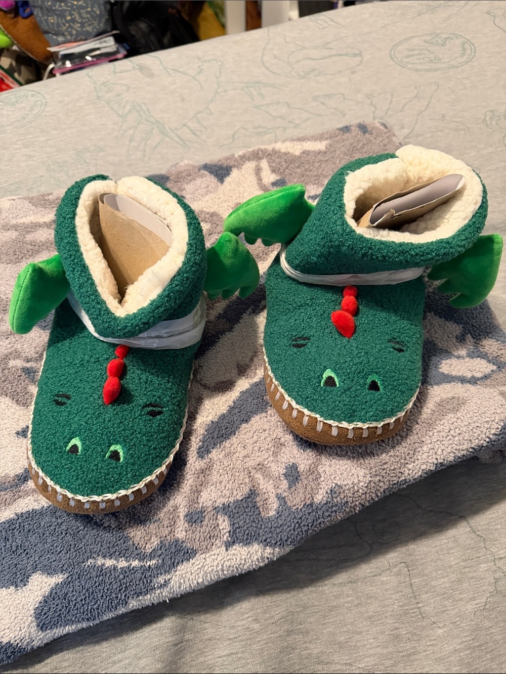 Hanna Anderson Green Dragon Plush Slipper Boots Never Worn! Size 4Y-5Y